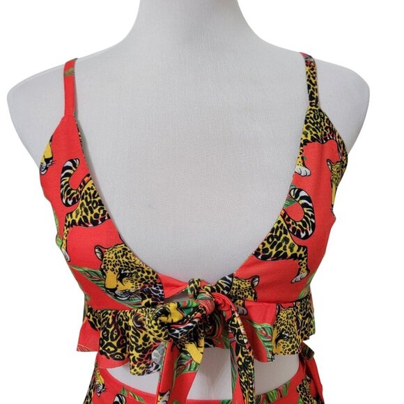 ASOS Swim Jersey Beach Tropical Tiger Print Two-Piece - Picture 2 of 13